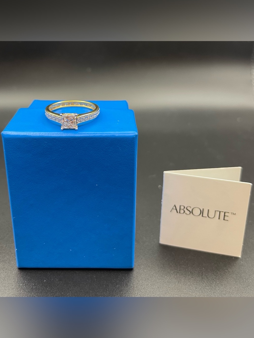 NIB Never worn HSN absolute cz gold vermeil princess cut eternity ring size 10